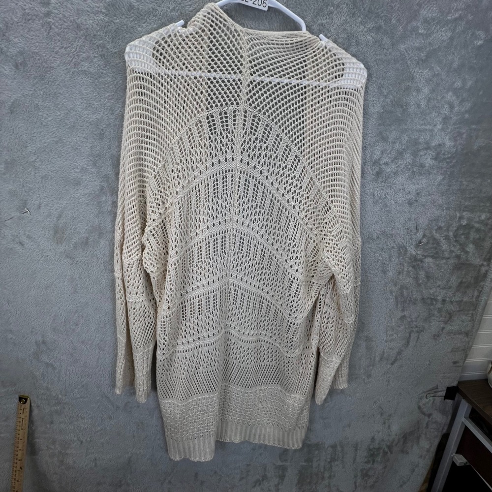 Cover Up Cream Crochet Open Front Cardigan Sweater One Size Boho Knit Coastal - Picture 5 of 6